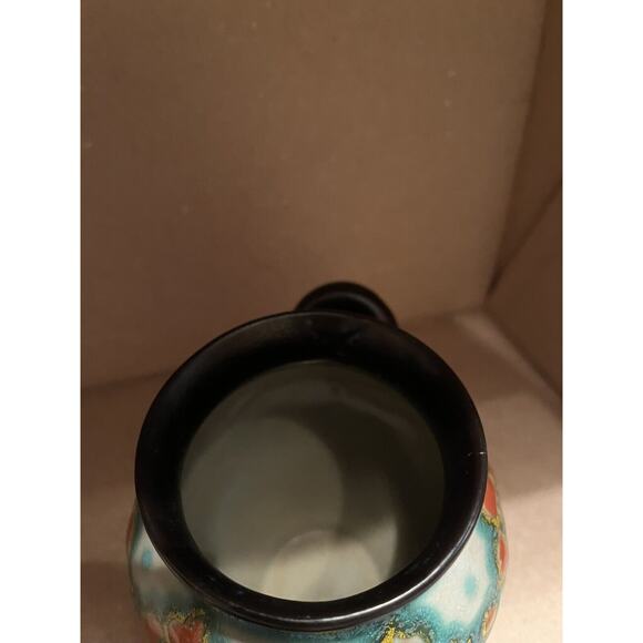 Gouda Holland Art Pottery Borne Orange Blue Ceramic Double Handle Pot 1848 - Picture 6 of 9